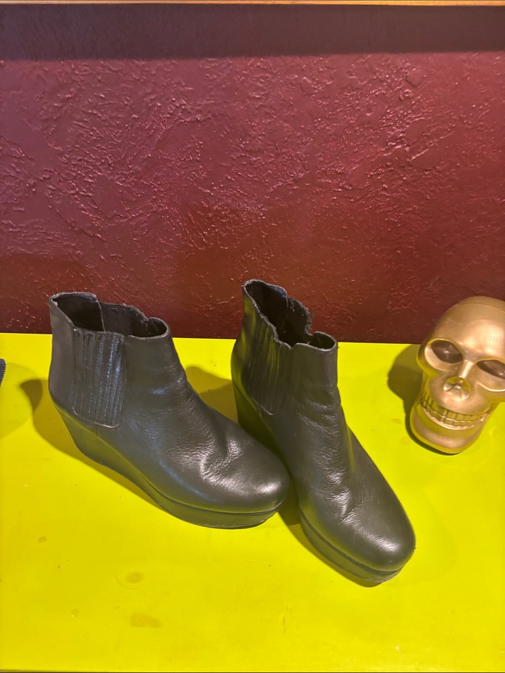 BCBGeneration Black Leather Wedge Ankle Booties